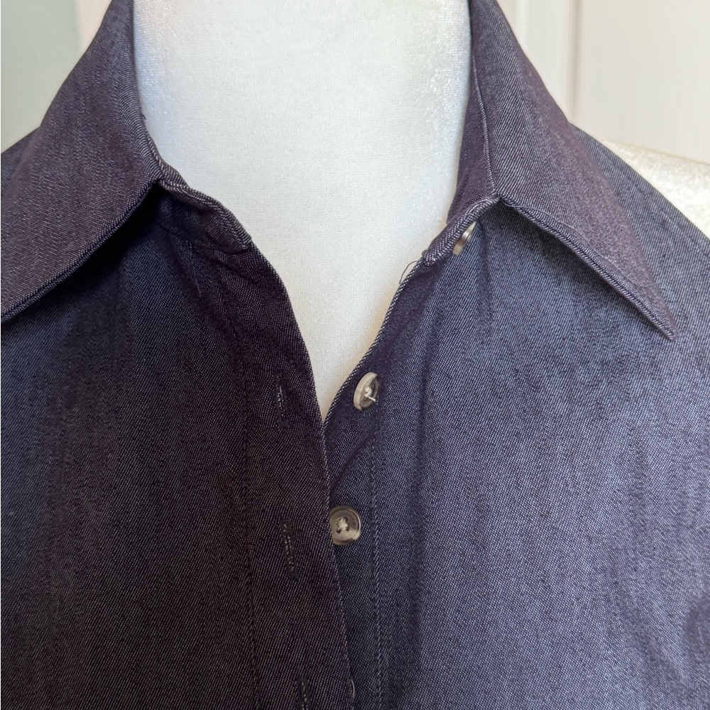 Isaac Mizrahi Collared Midi, Halter Dress in Indigo, Stretch, Lightweight Denim - Picture 2 of 9